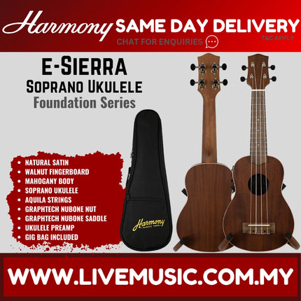 Harmony Foundation Series e-Sierra Soprano Ukulele w/Bag, Natural Satin