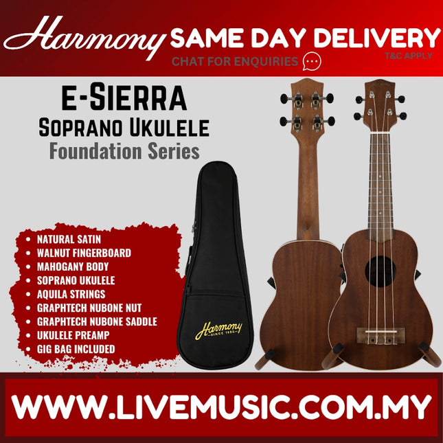 Harmony Foundation Series e-Sierra Soprano Ukulele w/Bag, Natural Satin