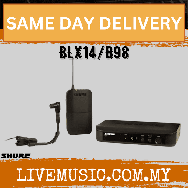 Shure BLX14/B98 Instrument Wireless System, BLX4 Receiver, BLX1 Bodypack Transmitter & Beta 98H/C Cardioid Condenser Microphone ( BLX14 B98 / BLX14B98 )