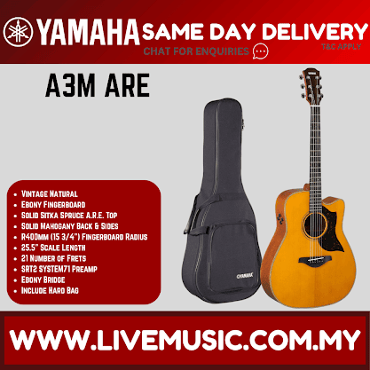 Yamaha A3M ARE Dreadnought Cutaway Acoustic-Electric - Vintage Natural / Tobacco Brown Sunburst ( A3M-ARE A3MARE )