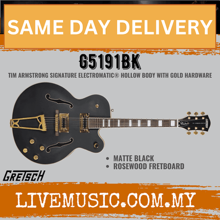 Gretsch G5191BK Tim Armstrong Signature Electromatic Hollowbody Guitar, Flat Black