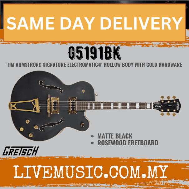 Gretsch G5191BK Tim Armstrong Signature Electromatic Hollowbody Guitar, Flat Black