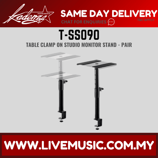 Kadenza T-SS090 clamp-on studio monitor stand, table clamp pair with metal arms