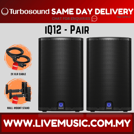 Turbosound iQ12 2500-Watt 12" Powered Speaker w/Wireless Mic, Speaker Stand And Cable - Each / Pair ( iQ-12 / iQ 12 )
