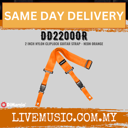 DiMarzio DD2200 2'Inch Cliplock Guitar Strap - Neon Orange (DD2200-OR/DD2200 OR)