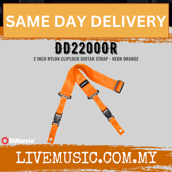 DiMarzio DD2200 2'Inch Cliplock Guitar Strap - Neon Orange (DD2200-OR/DD2200 OR)