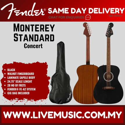 Fender Monterey Standard Acoustic Guitar, Walnut FB, Black