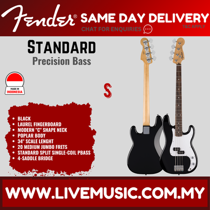Fender Standard Precision Bass Guitar, Laurel FB, 3-Tone Sunburst / Black