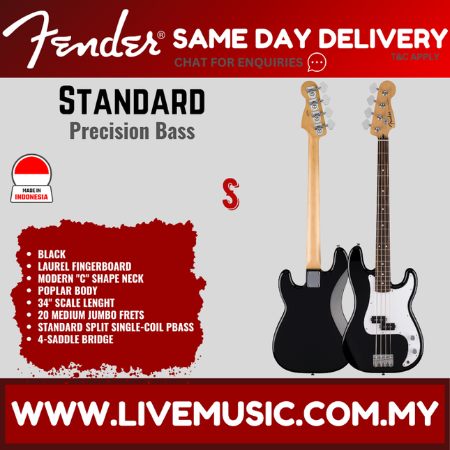 Fender Standard Precision Bass Guitar, Laurel FB, 3-Tone Sunburst / Black
