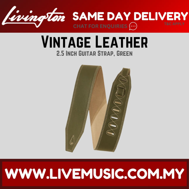 Livingston VLGR-25 2.5 Inch Vintage Leather Guitar Strap, Green ( VLGR25 VLGR 25 )