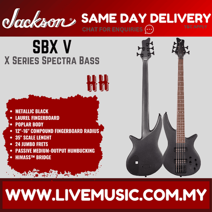 Jackson X Series Spectra SBX V 5-String Bass Guitar, Laurel Fretboard - Metallic Black