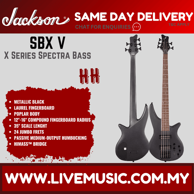 Jackson X Series Spectra SBX V 5-String Bass Guitar, Laurel Fretboard - Metallic Black