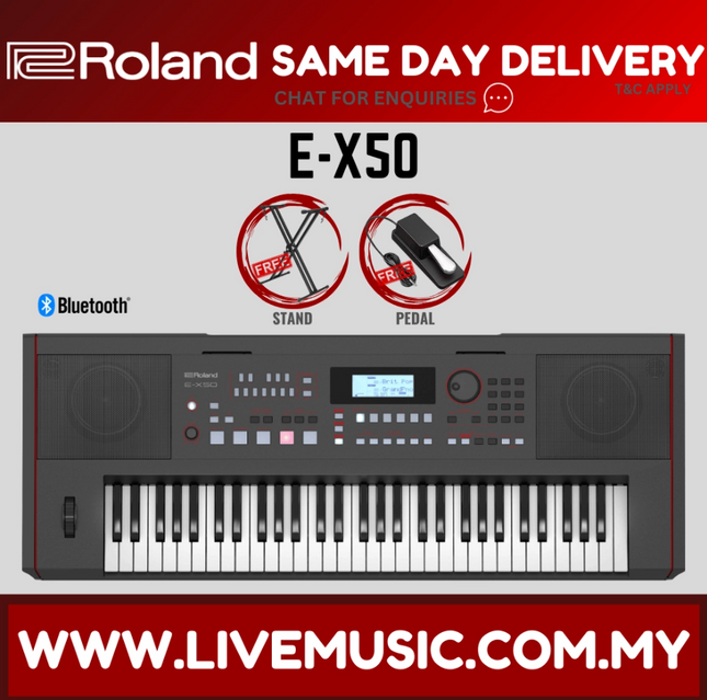 Roland E-X50 61-key Arranger Keyboard With Keyboard Stand, Damper Pedal And Adapter - Black ( EX50 / E X50 )
