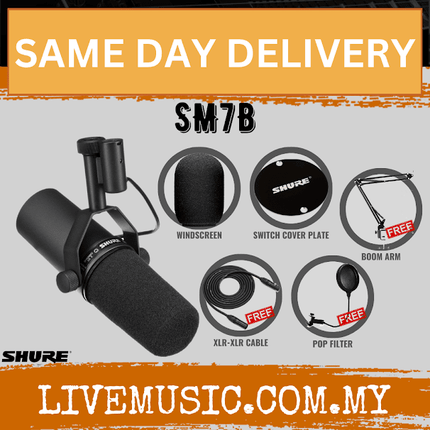 Shure SM7B Dynamic Vocal Microphone w/ FREE Pop Filter, XLR 3m Cable and Mic Holder ( SM-7B / SM 7B )