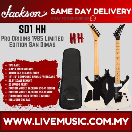 Jackson SD1 HH Pro Origins 1985 Limited Edition San Dimas Electric Guitar, Maple FB, Two Faces ( SD1HH / SD-1HH )