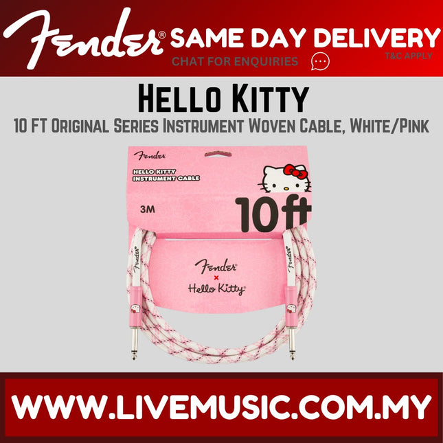 Fender Original Series 10 FT Hello Kitty Instrument Woven Cable, White/Pink