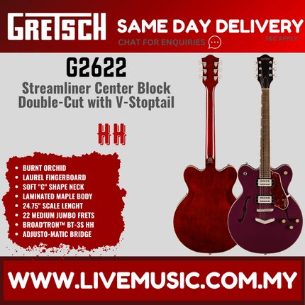Gretsch G2622 Streamliner Center Block Double-Cut Electric Guitar, Burnt Orchid