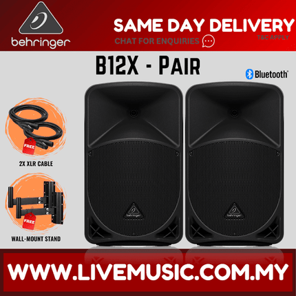 Behringer B12X 1000W 12" Powered Speaker w/UG-88HH Wireless Mic, Speaker Stand and Cable - Pair ( B-12X / B 12X )