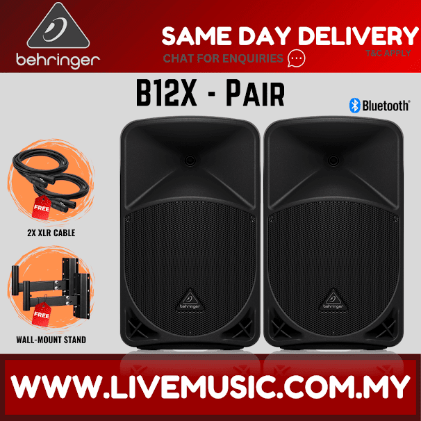 Behringer B12X 1000W 12" Powered Speaker w/UG-88HH Wireless Mic, Speaker Stand and Cable - Pair ( B-12X / B 12X )