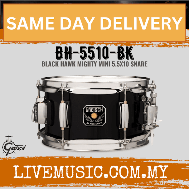 Gretsch BH-5510-BK 5.5x10inch BLACKHAWK Mighty Mini Snare Drum w/Mount