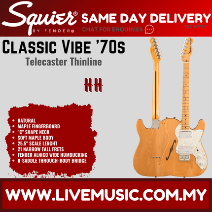 Squier Classic Vibe 70s Telecaster Thinline Electric Guitar, Maple Fingerboard - Natural