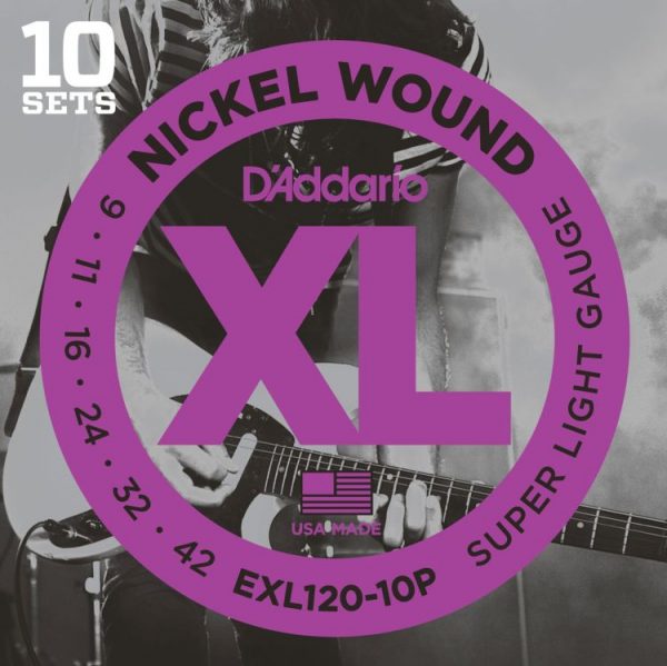 D'Addario EXL120-10P - 10 Pack Nickel Wound Electric Strings, Super Light (9-42)(DAddario/EXL120)