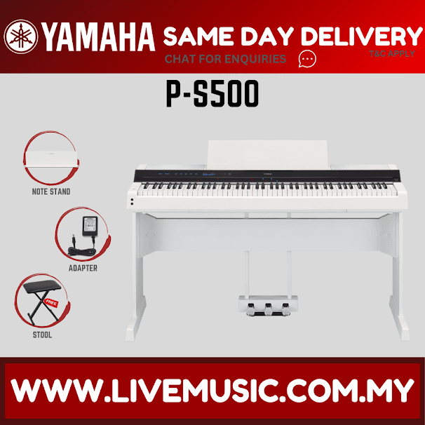 Yamaha P-S500 88-Keys Digital Piano With Piano Bench, Headphone, Piano Bag And Accessories - White ( PS500 / P S500 )