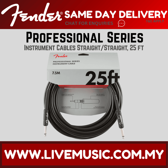 Fender Professional Series Instrument Cable, 25ft - Black
