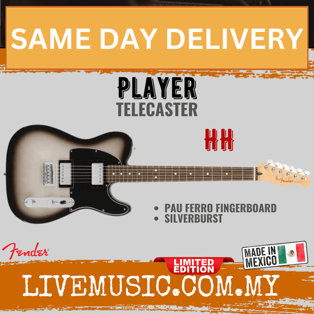 Fender Limited Edition Player Telecaster HH Electric Guitar, Pau Ferro FB, Silverburst