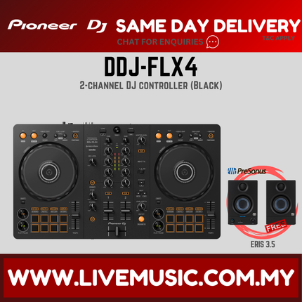 Pioneer DJ DDJ-FLX4 2-deck Rekordbox and Serato DJ Controller With Case - Black / White ( DDJ FLX4 / DDJFLX4 )
