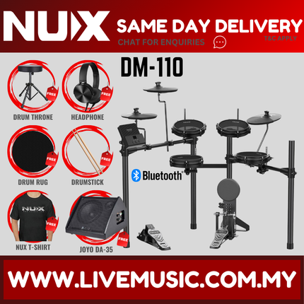 NUX DM-110 5 Piece Digital Electronic Drum Set With Kick Pedal ( DM 110 DM110 DM1X DM-1X )
