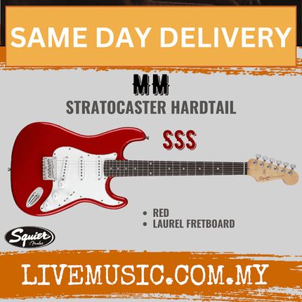 Squier MM Stratocaster Hard Tail Electric Guitar, Laurel FB, Red