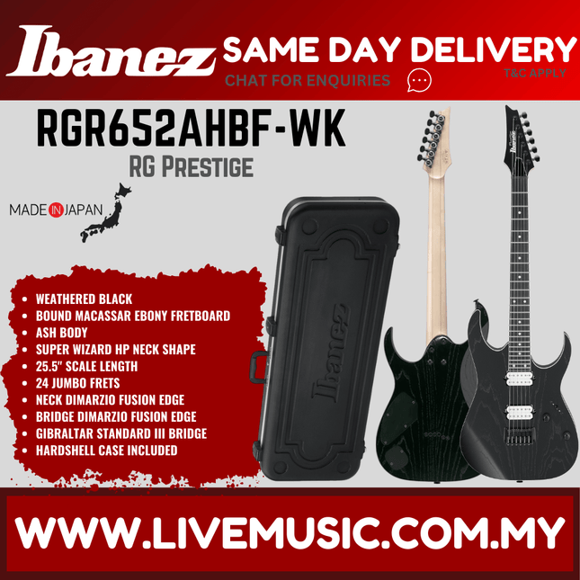 Ibanez Prestige RGR652AHBF Solid Body Electric Guitar MADE IN JAPAN - Weathered Black (RGR652AHBF-WK)