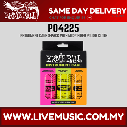 Ernie Ball P04225 Instrument Care 3-Pack With Microfiber Polish Cloth