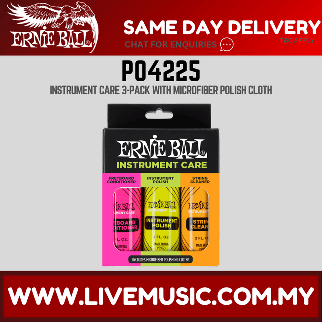 Ernie Ball P04225 Instrument Care 3-Pack With Microfiber Polish Cloth