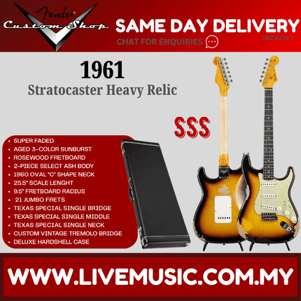 Fender Custom Shop 1961 Stratocaster Heavy Relic, RW FB, Super Faded/Aged 3-Color Sunburst