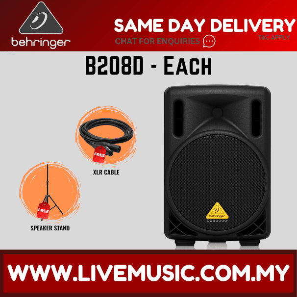 Behringer Eurolive B208D 200W 8" Powered Speaker w/Shure SV100 Vocal Microphone, Stand, Cable - Each ( B-208D / B 208D )