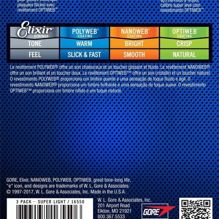 Elixir 16550 Optiweb Super Light Electric Guitar Strings - 3-Pack (9-42)
