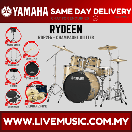 Yamaha Rydeen 5-piece RDP2F5 Acoustic Drum Set with Zildjian ZP4PK Planet Z Cymbal Set/Drum Mute/Drumsticks/Drum Stool ( RDP2F5 )