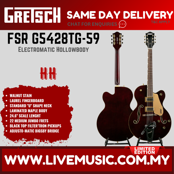 Gretsch FSR G5428TG-59 Electromatic Hollowbody Electric Guitar, Walnut Stain