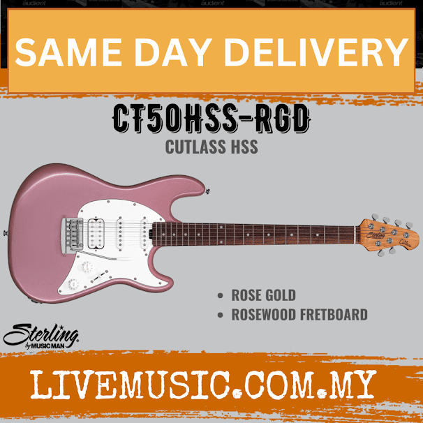 Sterling Cutlass CT50HSS Electric Guitar, Rosewood Fretboard - Rose Gold (CT50-HSS/CT 50HSS)