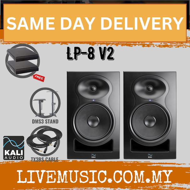 Kali Audio LP-8 V2 100 Watt 8 Inch Powered Studio Monitor Speaker With Speaker Monitor Stand - Pair ( LP8 / LP 8 )