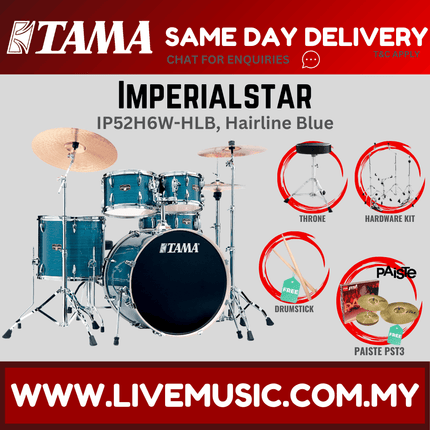 Tama Imperial Star Drum Set with Drum Throne, Imperialstar With Paiste PST3 Cymbal Set ( IP52H6W )