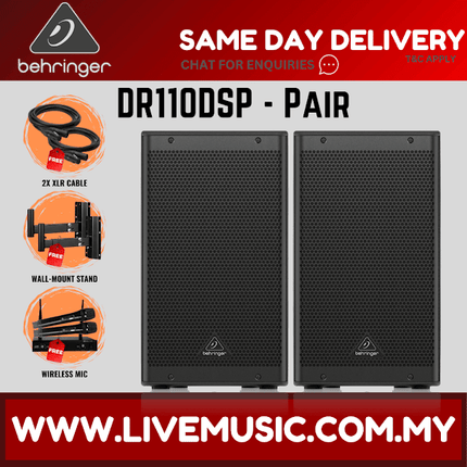 Behringer DR110DSP 1000W 10" Powered Speaker with Bluetooth w/Wireless Mic,Speaker Stand & Cable - (DR-110DSP DR 110DSP)