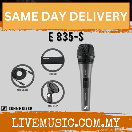 Sennheiser E 835-S Dynamic Cardioid Vocal Microphone with On/Off Switch FREE Mic Cable (E835S/E-835S)