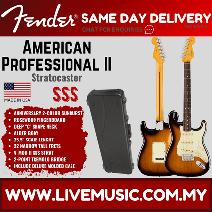 Fender American Professional II Stratocaster Electric Guitar, RW FB, Anniversary 2-Tone Sunburst