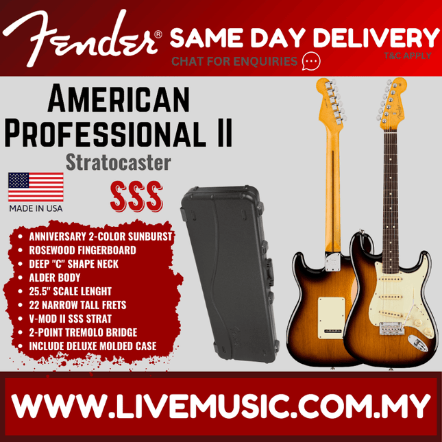 Fender American Professional II Stratocaster Electric Guitar, RW FB, Anniversary 2-Tone Sunburst