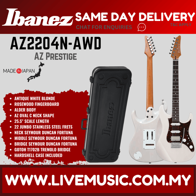 Ibanez Prestige AZ2204N-AWD Electric Guitar MADE IN JAPAN, Antique White Blonde ( AZ2204N AWD / AZ2204NAWD )