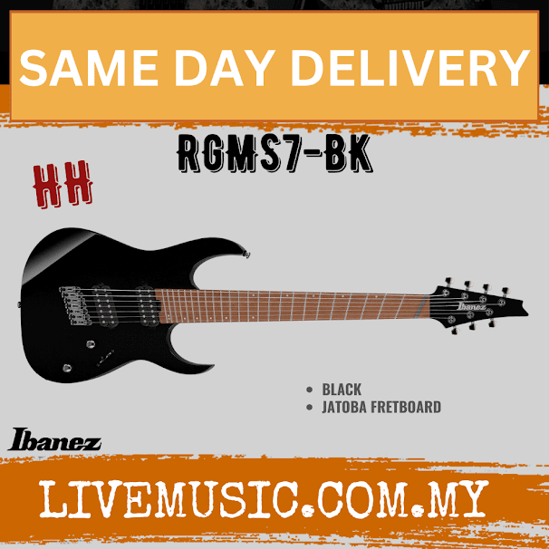 Ibanez RGMS7-BK 7-string Multi-scale Solidbody Electric Guitar - Black ( RGMS7 BK / RGMS7BK )