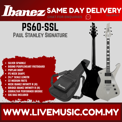 Ibanez PS60-SSL Paul Stanley Signature Electric Guitar, Black ( PS60 SSL / PS60SSL )